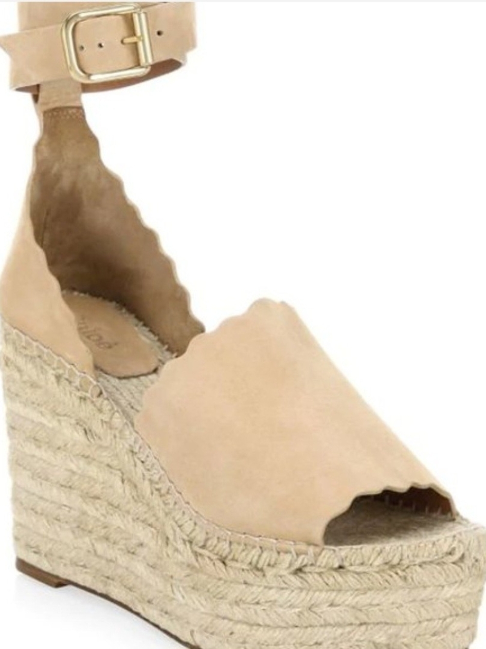 Chloe Beige Scalloped Espadrille Wedge Sandals
